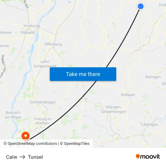 Calw to Tunsel map