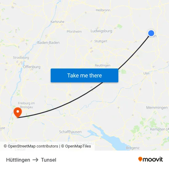 Hüttlingen to Tunsel map