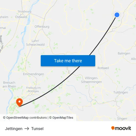 Jettingen to Tunsel map
