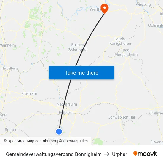 Gemeindeverwaltungsverband Bönnigheim to Urphar map
