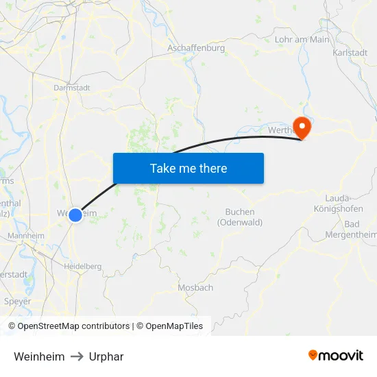 Weinheim to Urphar map
