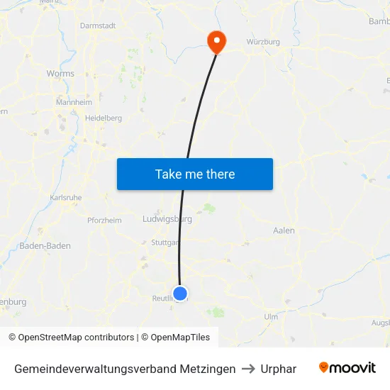Gemeindeverwaltungsverband Metzingen to Urphar map