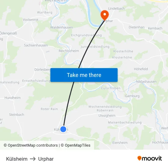 Külsheim to Urphar map