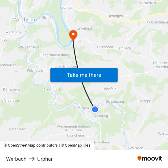 Werbach to Urphar map