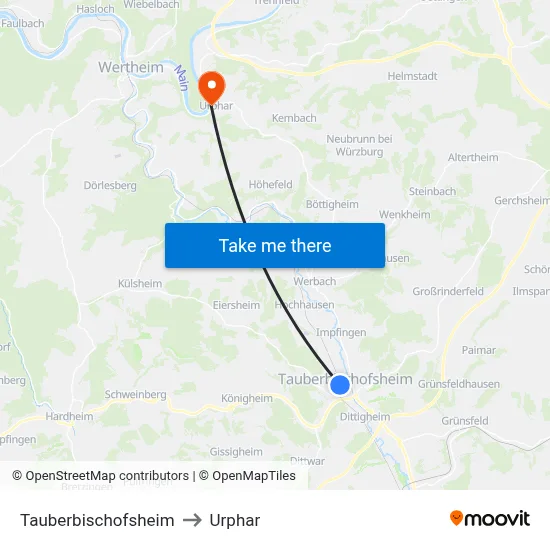 Tauberbischofsheim to Urphar map
