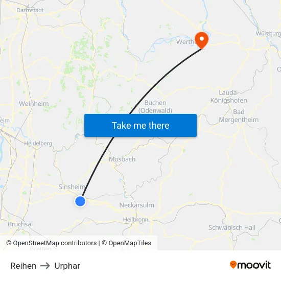 Reihen to Urphar map