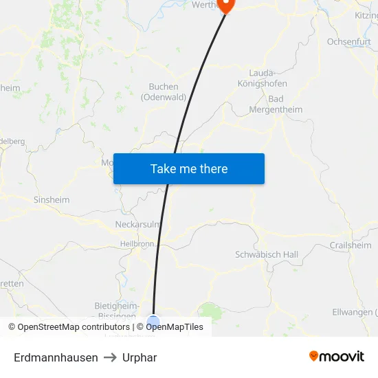 Erdmannhausen to Urphar map