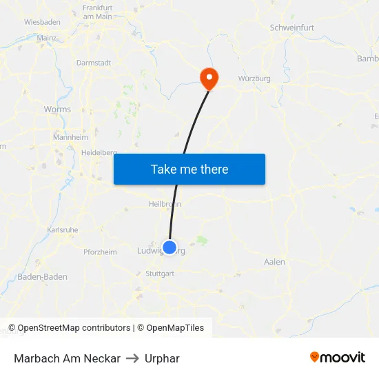Marbach Am Neckar to Urphar map