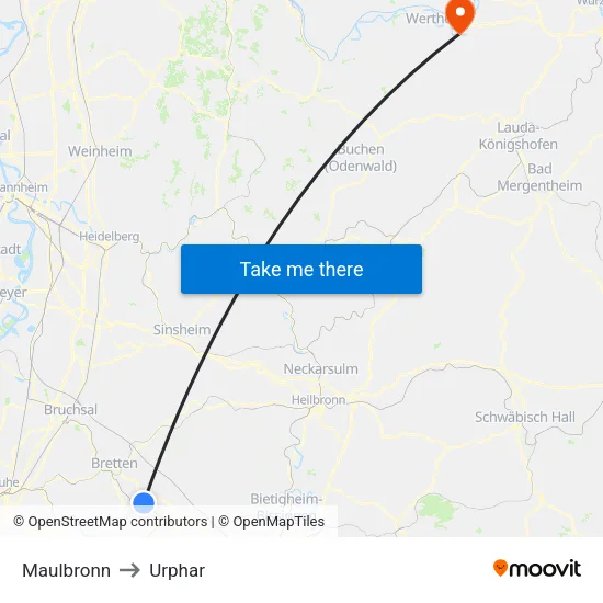 Maulbronn to Urphar map