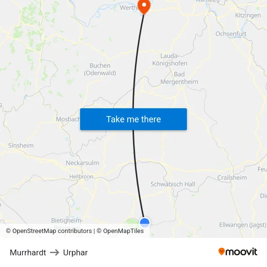 Murrhardt to Urphar map