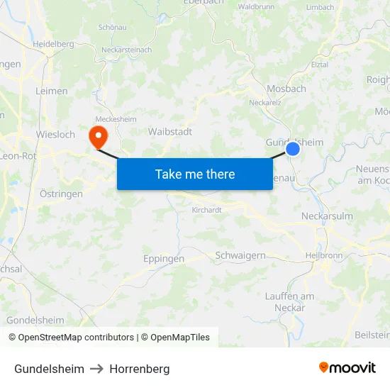 Gundelsheim to Horrenberg map