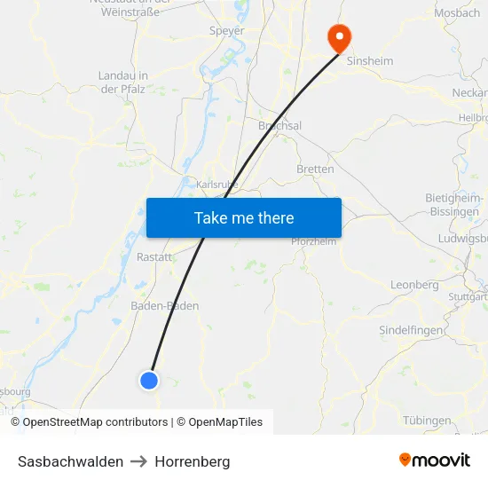 Sasbachwalden to Horrenberg map