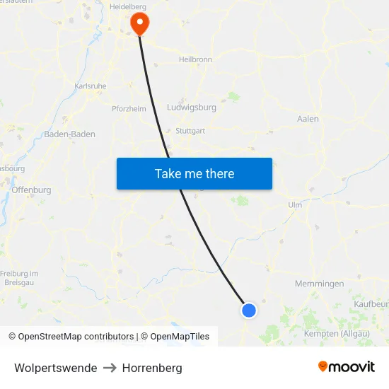 Wolpertswende to Horrenberg map