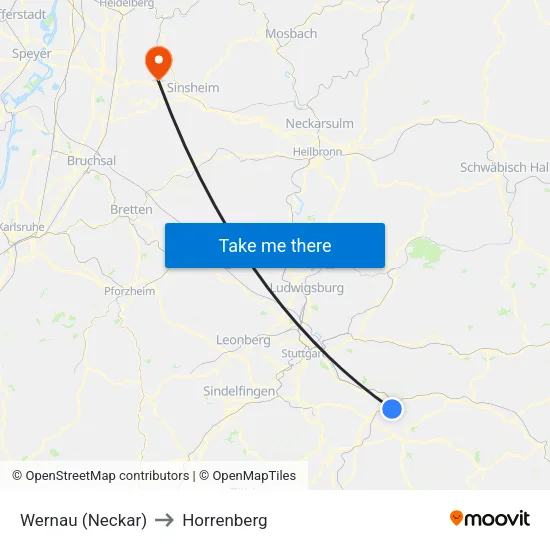 Wernau (Neckar) to Horrenberg map