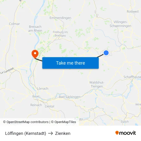 Löffingen (Kernstadt) to Zienken map