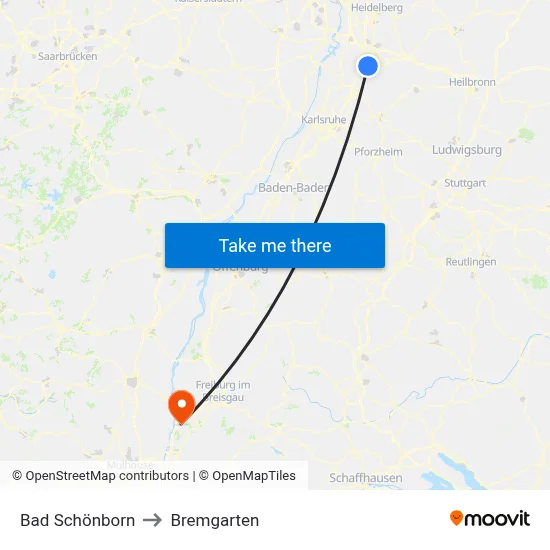 Bad Schönborn to Bremgarten map