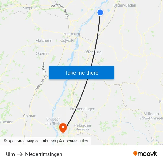 Ulm to Niederrimsingen map