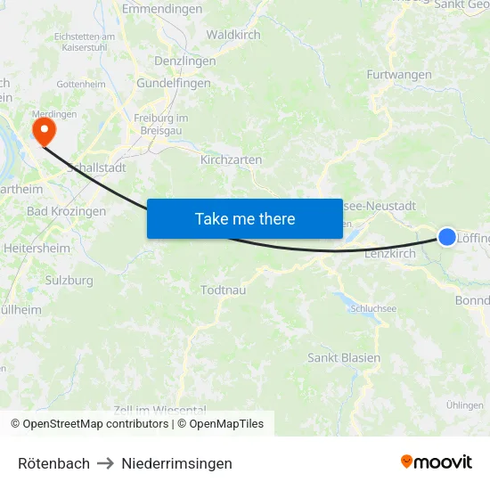 Rötenbach to Niederrimsingen map
