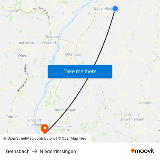 Gernsbach to Niederrimsingen map
