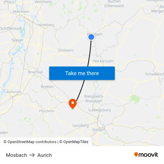 Mosbach to Aurich map