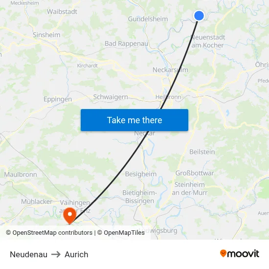 Neudenau to Aurich map