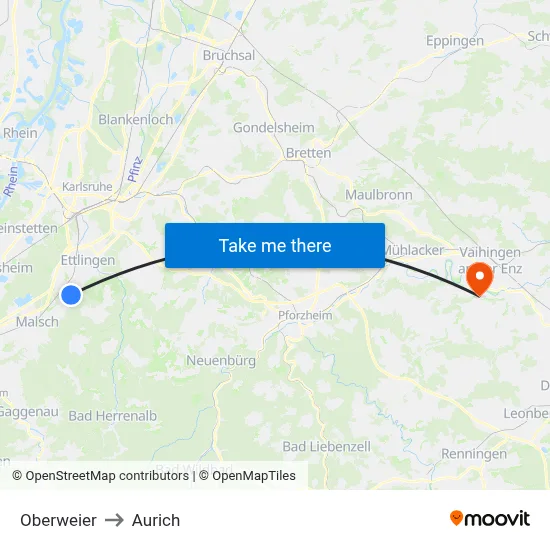 Oberweier to Aurich map