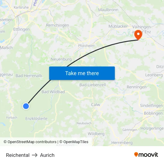 Reichental to Aurich map