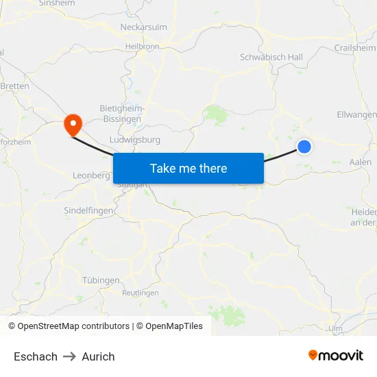Eschach to Aurich map