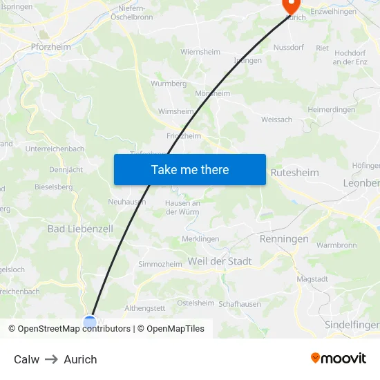 Calw to Aurich map