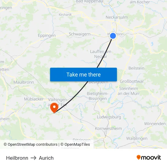 Heilbronn to Aurich map