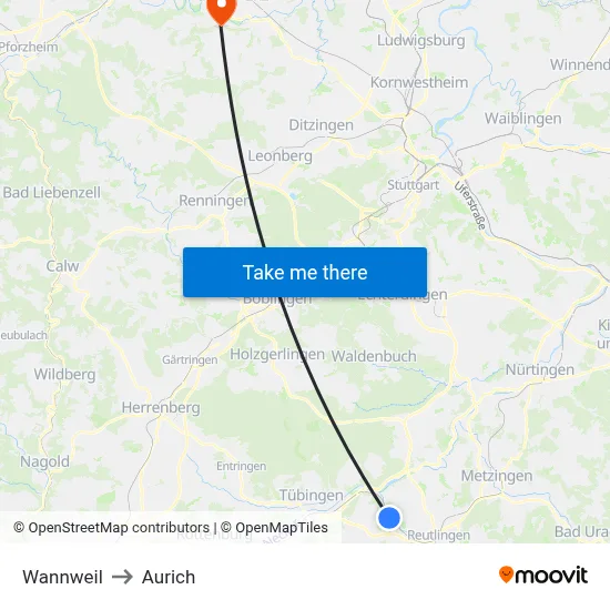 Wannweil to Aurich map