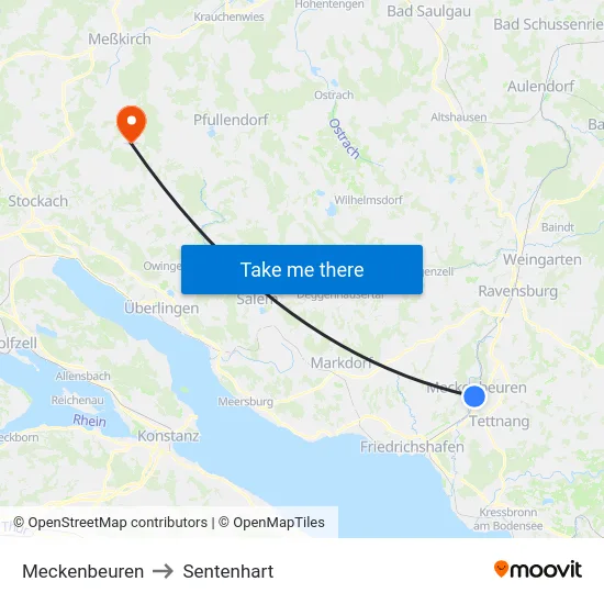 Meckenbeuren to Sentenhart map