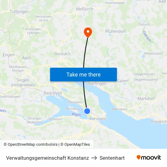 Verwaltungsgemeinschaft Konstanz to Sentenhart map