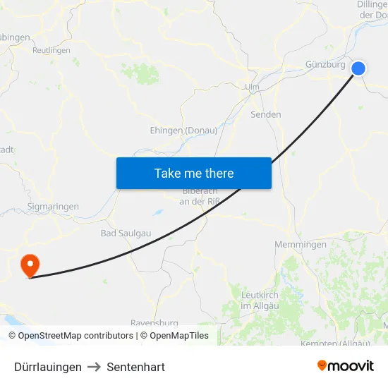 Dürrlauingen to Sentenhart map