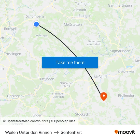 Weilen Unter den Rinnen to Sentenhart map