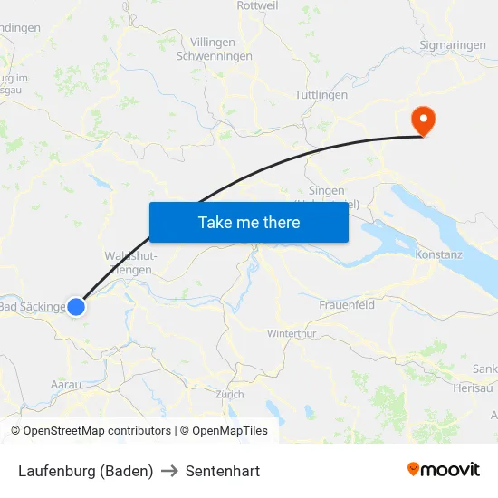 Laufenburg (Baden) to Sentenhart map
