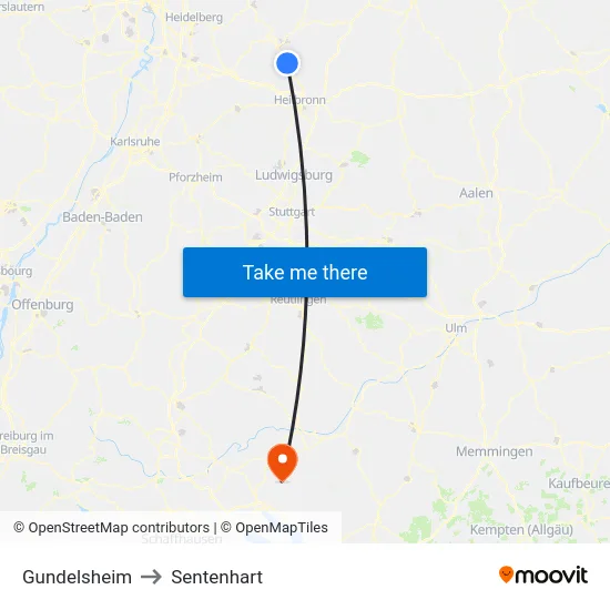 Gundelsheim to Sentenhart map