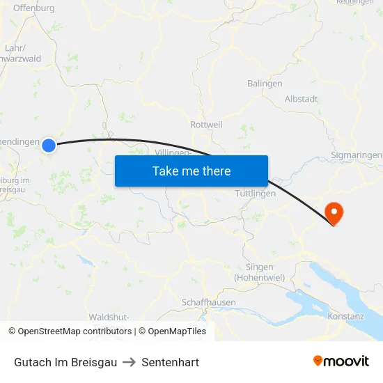 Gutach Im Breisgau to Sentenhart map