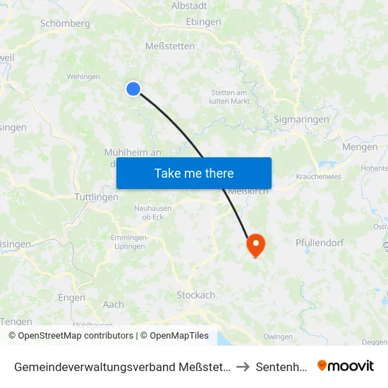 Gemeindeverwaltungsverband Meßstetten to Sentenhart map