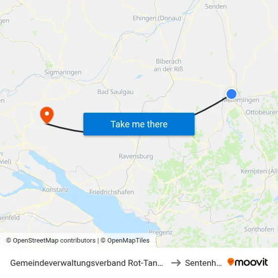 Gemeindeverwaltungsverband Rot-Tannheim to Sentenhart map