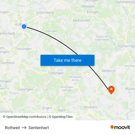 Rottweil to Sentenhart map
