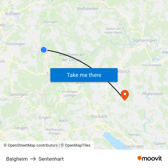 Balgheim to Sentenhart map