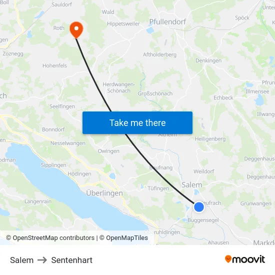 Salem to Sentenhart map