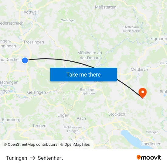 Tuningen to Sentenhart map
