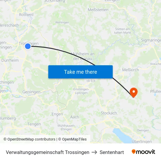 Verwaltungsgemeinschaft Trossingen to Sentenhart map