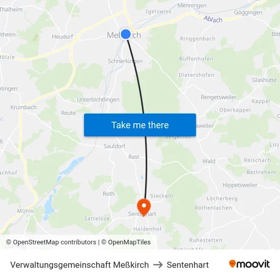 Verwaltungsgemeinschaft Meßkirch to Sentenhart map