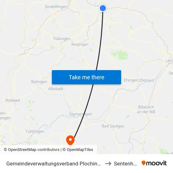 Gemeindeverwaltungsverband Plochingen to Sentenhart map