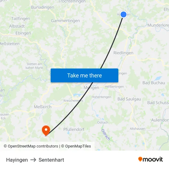 Hayingen to Sentenhart map