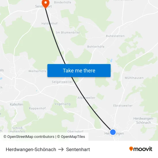 Herdwangen-Schönach to Sentenhart map