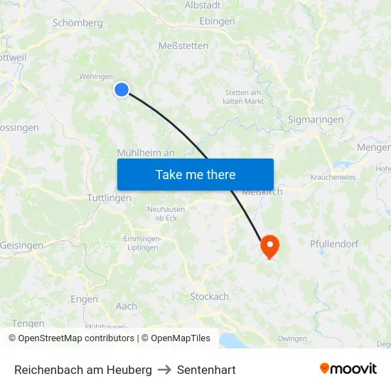 Reichenbach am Heuberg to Sentenhart map